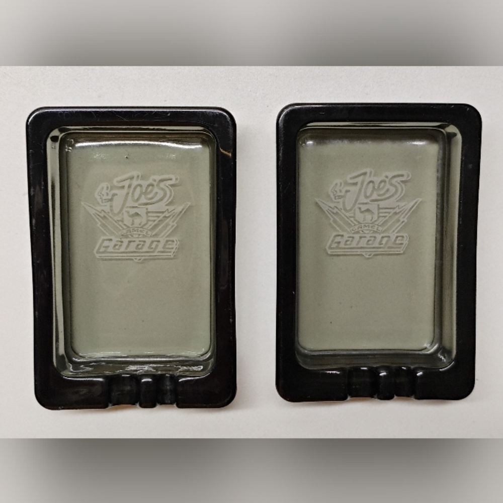 Vintage Camel Joe's Ashtrays Smokey Grey Glass 5" Set Of 2
